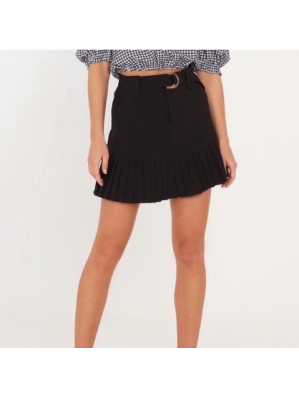 Stradivarius Black Belted Pleated Hem Mini Skirt Size Medium